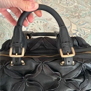Hugo Boss Black Quilted Petal Leather Satchel with Gold-Tone Hardware. Very Rare